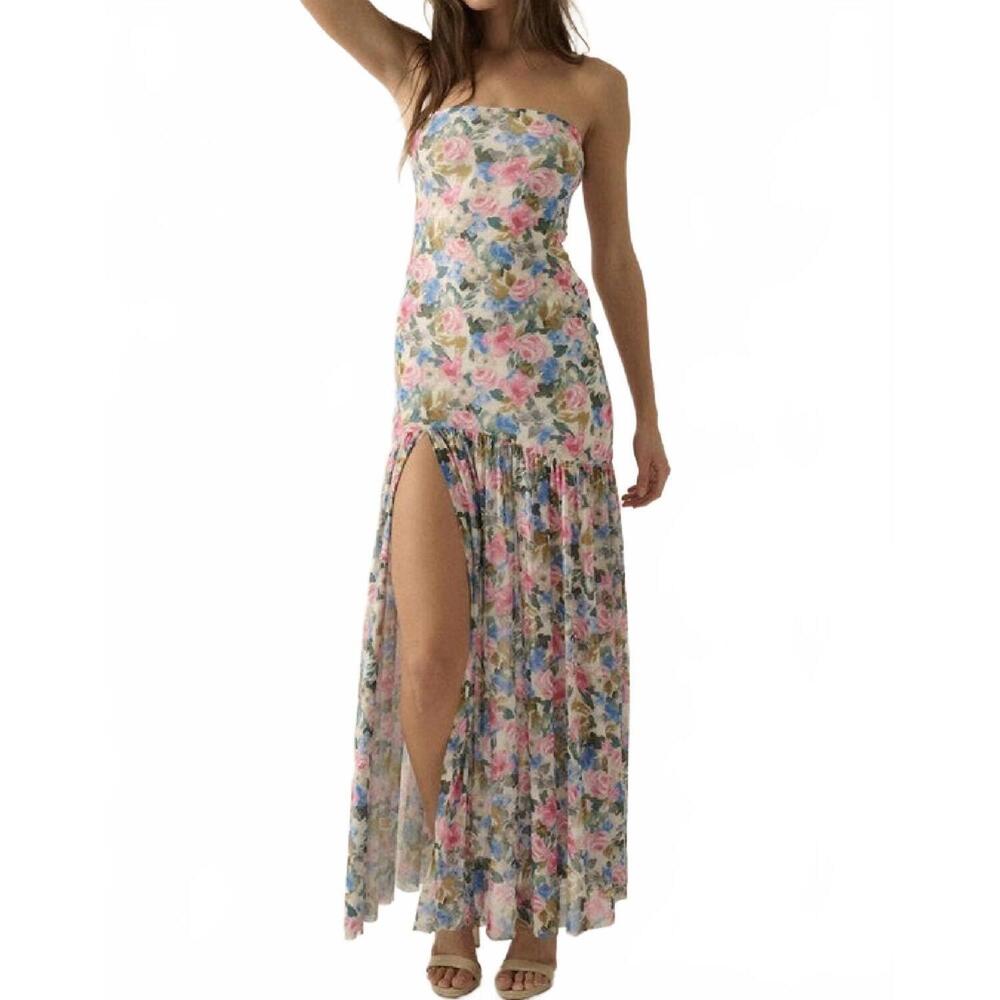 NEW PROMESA mesh strapless maxi dress in white floral